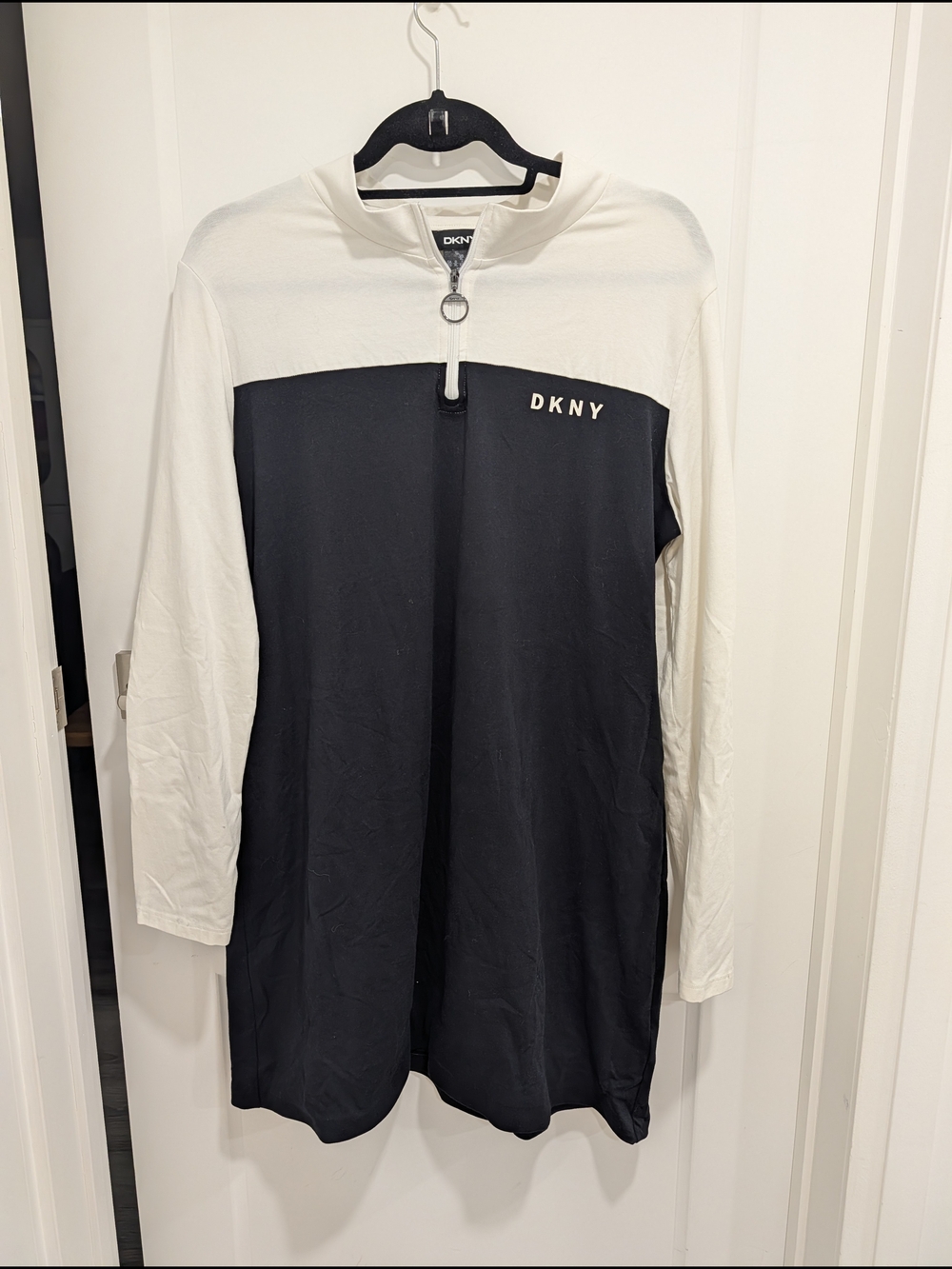 DKNY Black and White Long Sleeve Dress with Zip